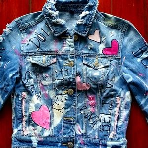 Denim Distressed Hand-Painted Jacket Sm.